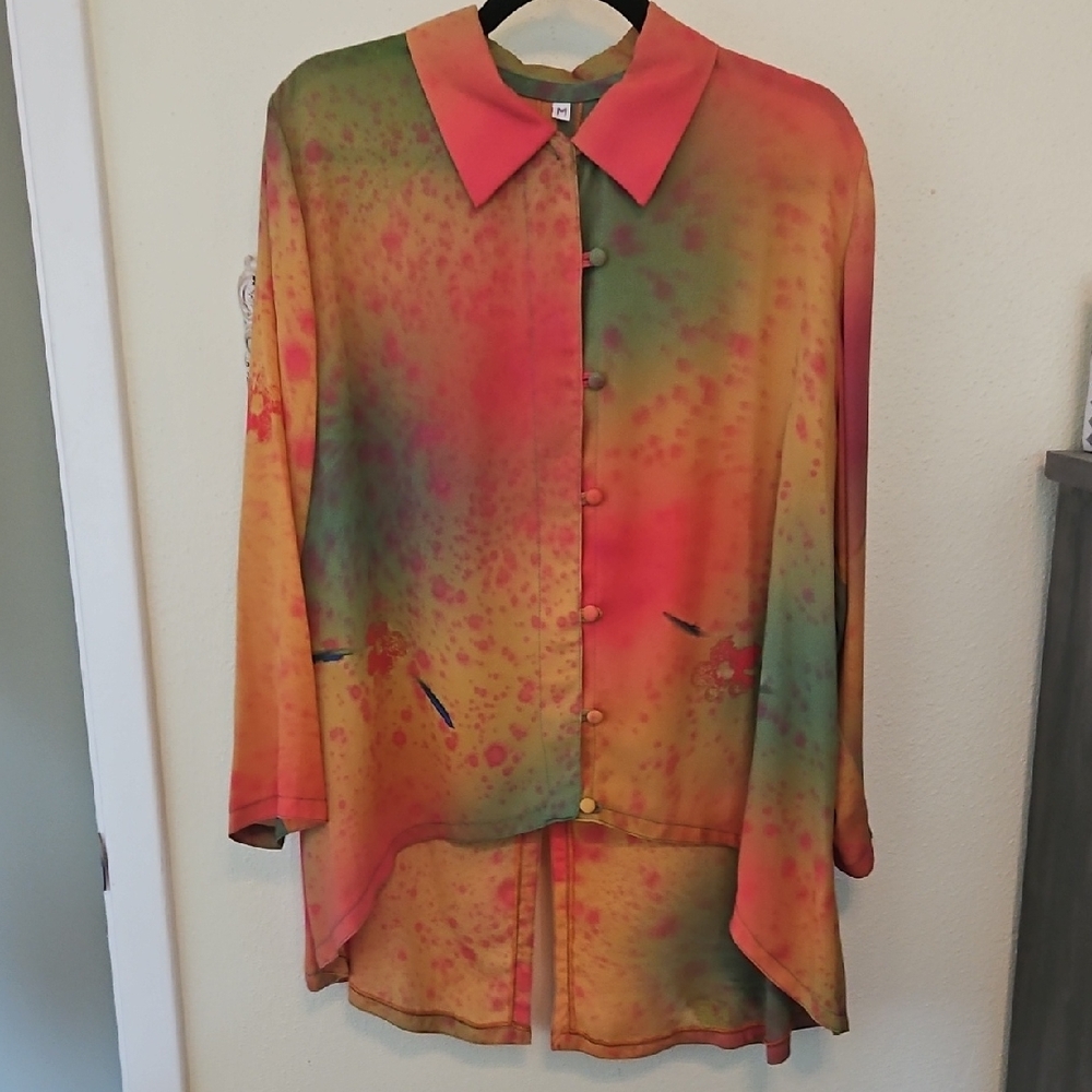 Vibrant Multicolor Button-Down Women's Shirt, Artisan Made